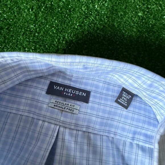 Van Heusen Flex Long Sleeve Button Down Plaid Blue Wrinkle Free Shirt Size 2XL - Picture 8 of 12